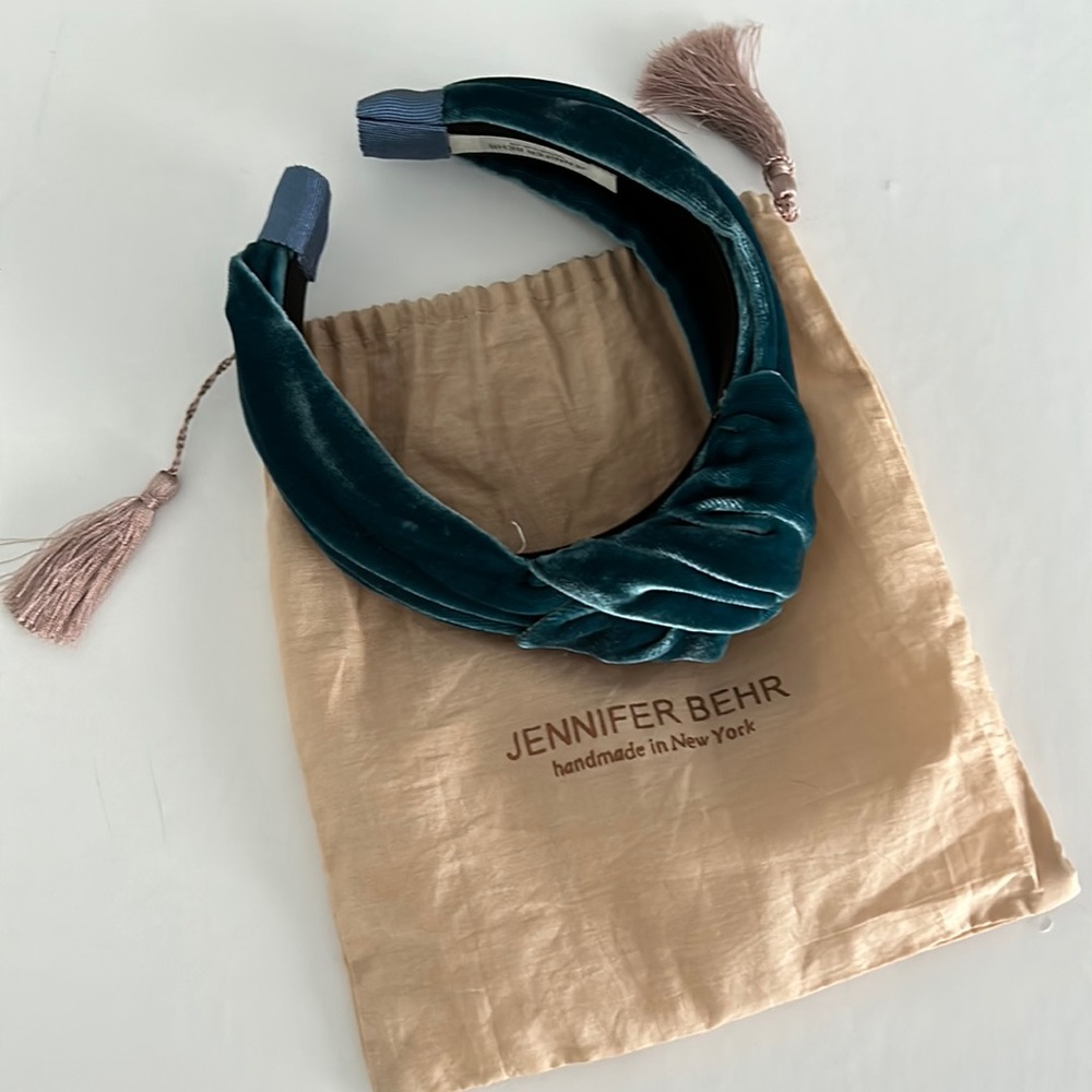 Jennifer Behr Knotted Teal Velvet headband